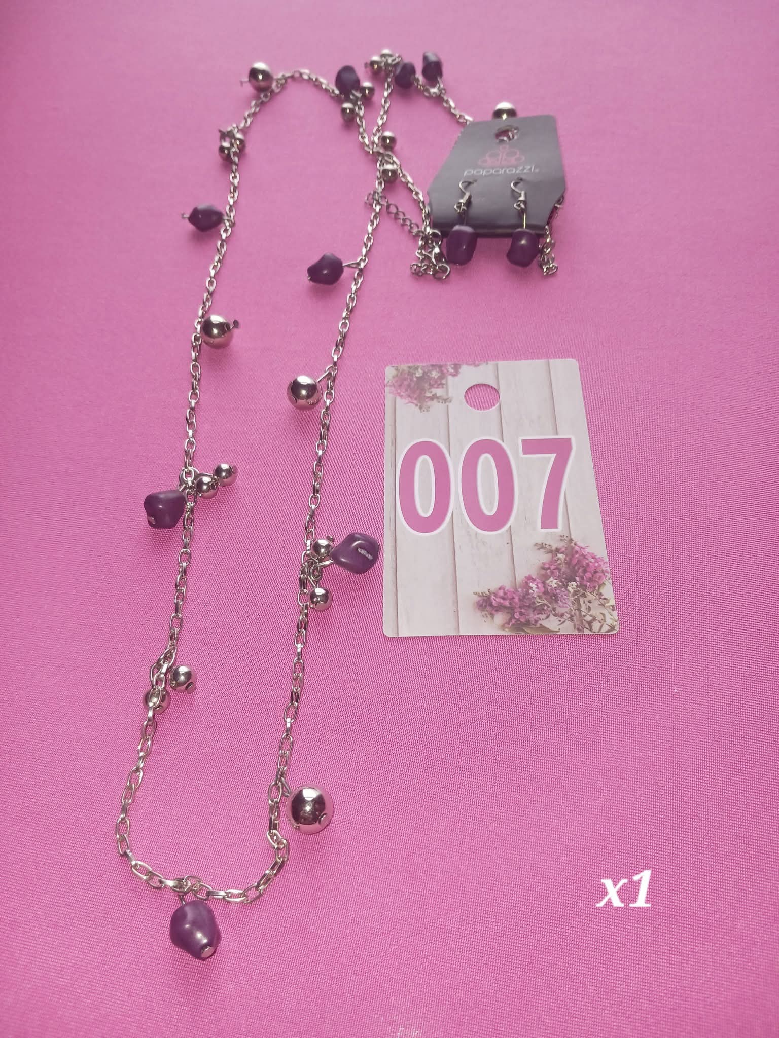Paparazzi Purple Bead Silver-Tone Station Necklace And Earrings Set